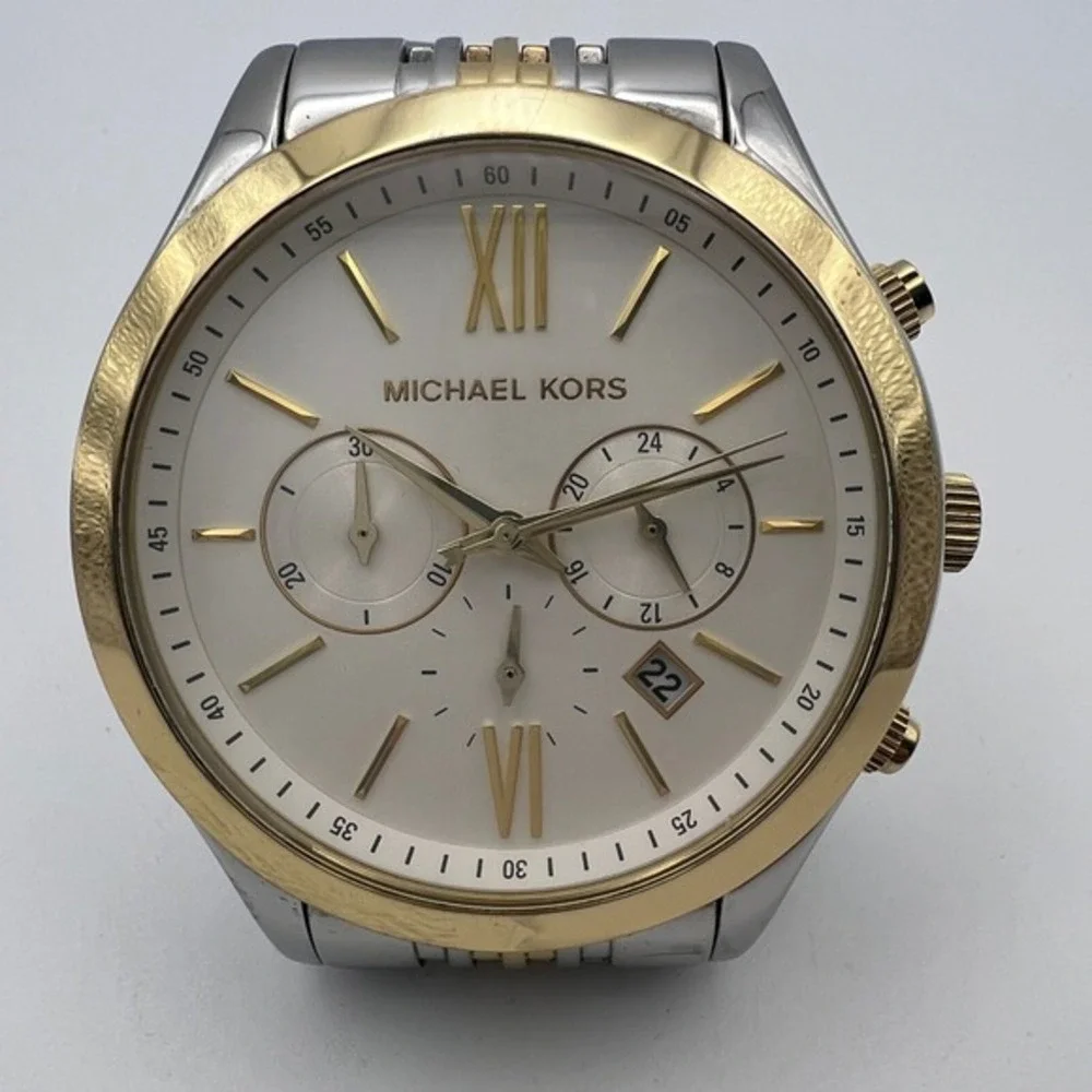 Michael Kors MK-8306 Lexington Two‎ Tone Chronograph Silver Gold Mens Watch